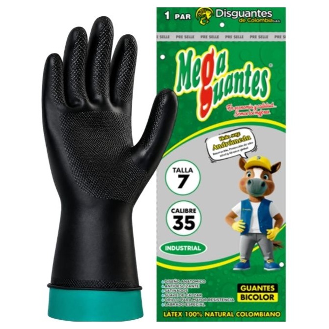 Guante Caucho Mega Guantes Bicolor Negro/Verde C35