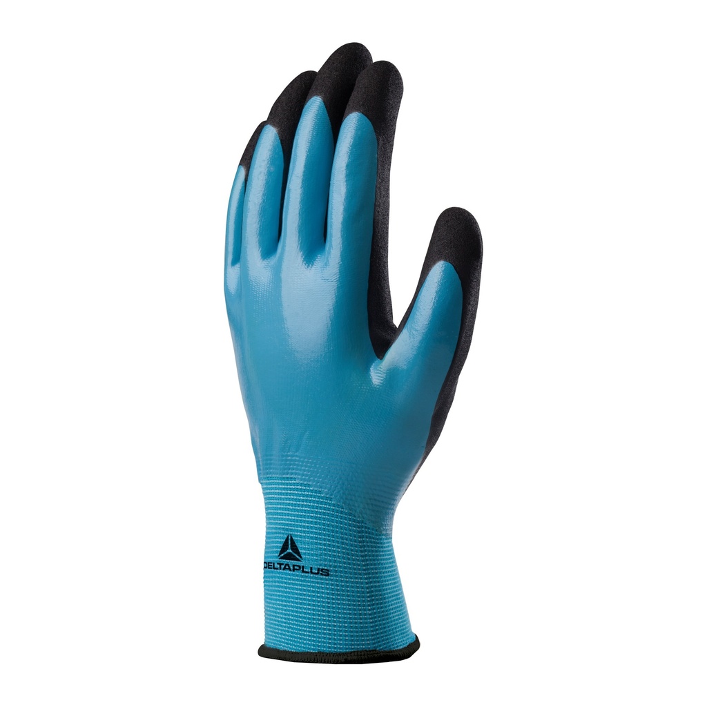 Guante Tejido Nitrilo Doble Recubrimiento Wet & Dry Azul Negro (TALLA 8)