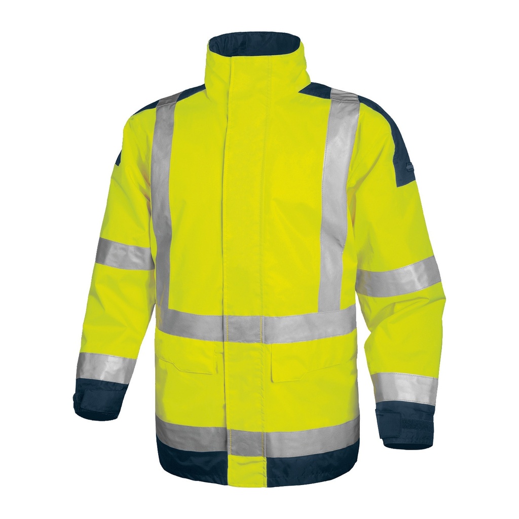 [EASYVJMGT] Chaqueta Alta Visibilidad Clase 3 Impermeable Acolchada Easyview Amarillo Fluorescente Azul Marino (TALLA L)