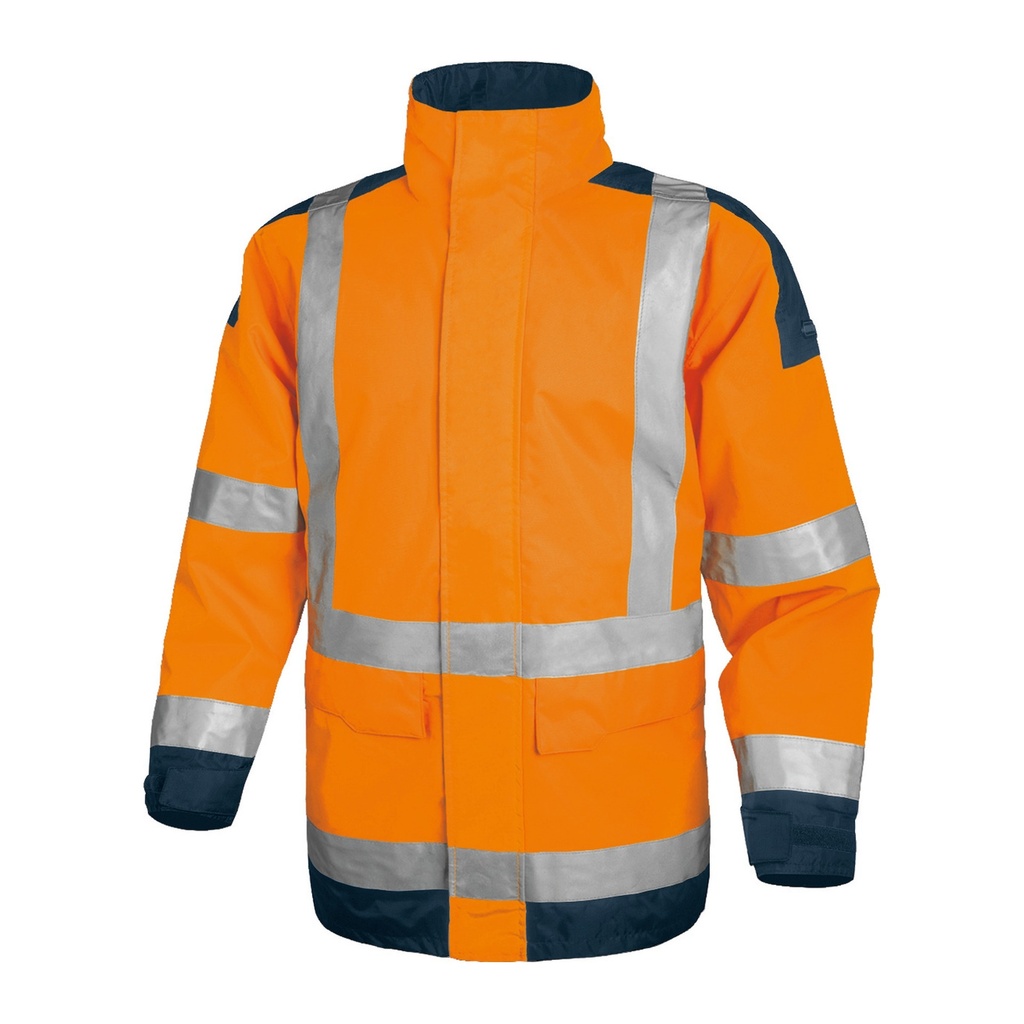[EASYVOMXX] Chaqueta Alta Visibilidad Clase 3 Impermeable Acolchada Easyview Naranja Fluorescente Azul Marino (TALLA XXL)