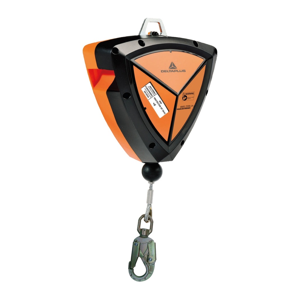 Anticaídas Retráctil ANSI Cable Acero Inoxidable con Absorbedor de Energía Protector Tetra 12 m Negro Naranja